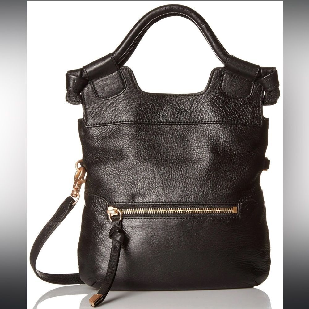 Foley + Corinna Black Leather Crossbody Hand Bag 2 Ways Contemporary Boho Chic